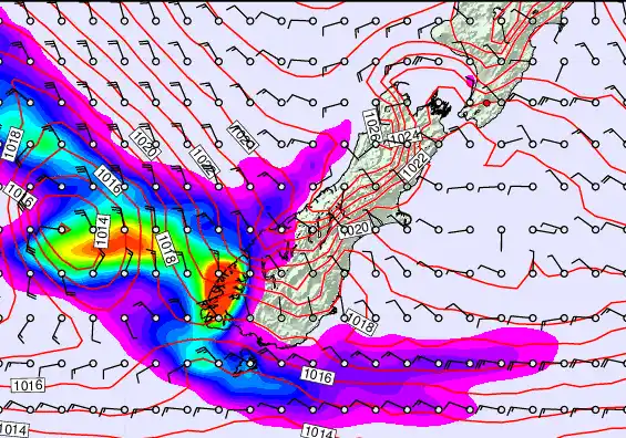 South Island forecast chart for Wednesday, May 20th, 2026 at 6:00 PM