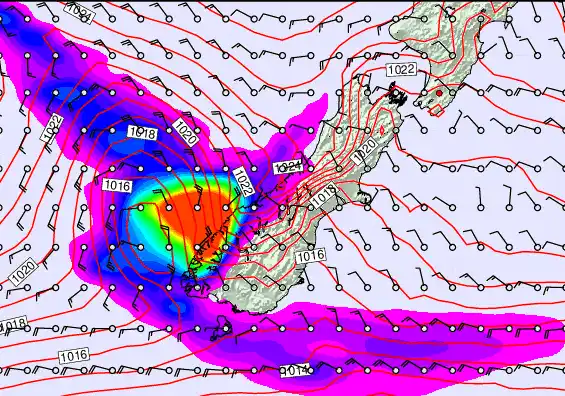 South Island forecast chart for Thursday, May 21st, 2026 at 12:00 AM