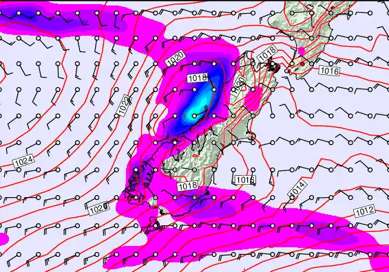 South Island forecast chart for Thursday, May 21st, 2026 at 12:00 PM