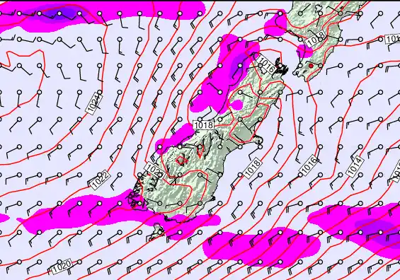 South Island forecast chart for Thursday, May 21st, 2026 at 6:00 PM