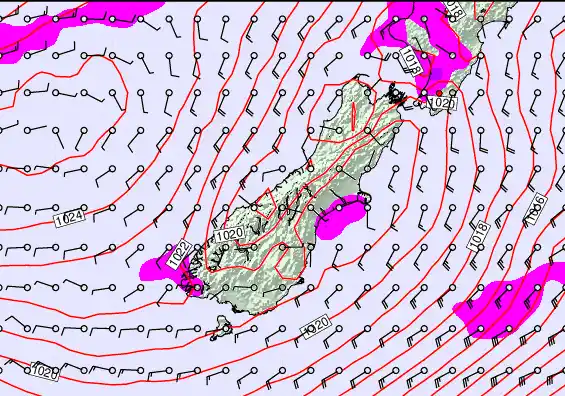 South Island forecast chart for Friday, May 22nd, 2026 at 12:00 AM
