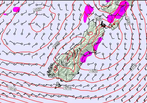 South Island forecast chart for Friday, May 22nd, 2026 at 6:00 AM