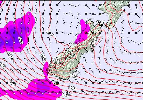 South Island forecast chart for Friday, May 22nd, 2026 at 6:00 PM