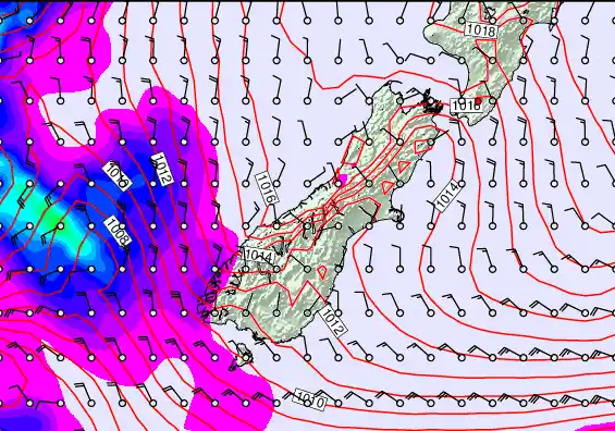 South Island forecast chart for Saturday, May 23rd, 2026 at 12:00 AM