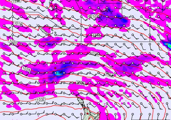 New Zealand to Fiji forecast chart for Thursday, May 14th, 2026 at 12:00 PM