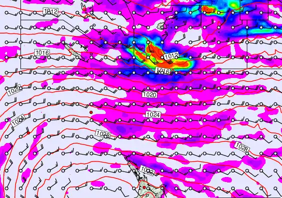 New Zealand to Fiji forecast chart for Monday, May 18th, 2026 at 12:00 PM