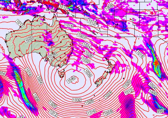 South West Pacific forecast chart for Wednesday, May 13th, 2026 at 12:00 PM