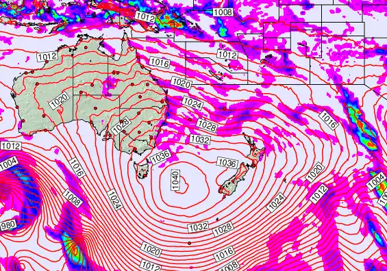 South West Pacific forecast chart for Thursday, May 14th, 2026 at 12:00 AM