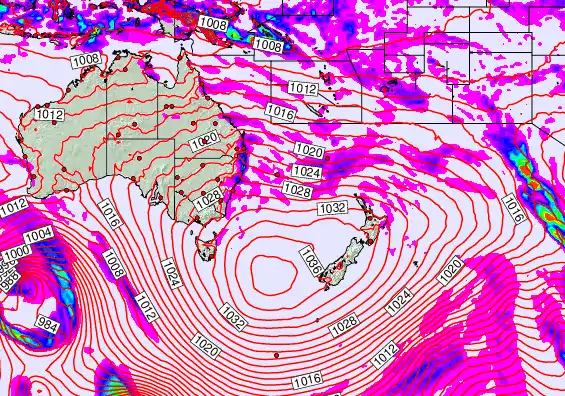 South West Pacific forecast chart for Thursday, May 14th, 2026 at 6:00 AM