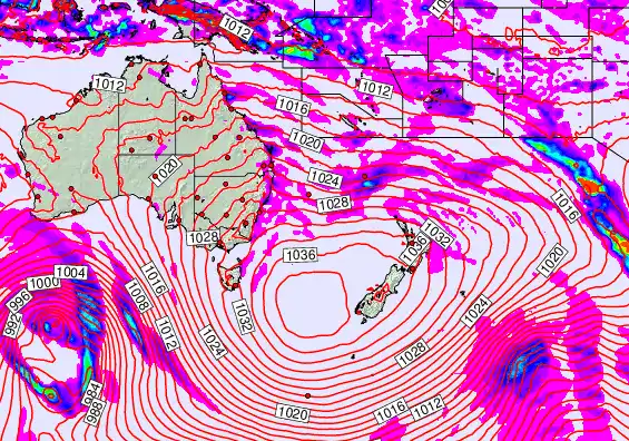 South West Pacific forecast chart for Thursday, May 14th, 2026 at 12:00 PM
