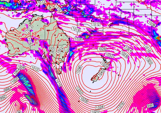 South West Pacific forecast chart for Saturday, May 16th, 2026 at 12:00 AM