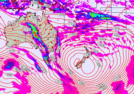 South West Pacific forecast chart for Sunday, May 17th, 2026 at 6:00 AM