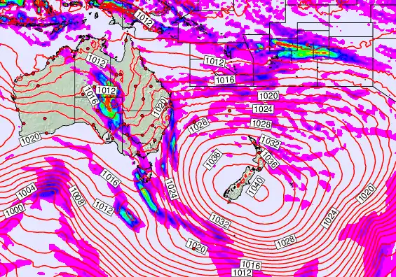 South West Pacific forecast chart for Sunday, May 17th, 2026 at 12:00 PM