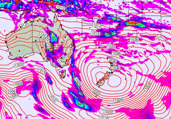 South West Pacific forecast chart for Monday, May 18th, 2026 at 12:00 AM