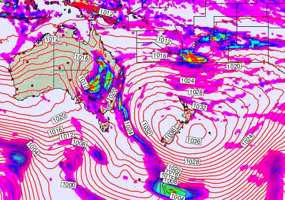 South West Pacific forecast chart for Monday, May 18th, 2026 at 12:00 PM