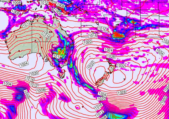 South West Pacific forecast chart for Monday, May 18th, 2026 at 6:00 PM