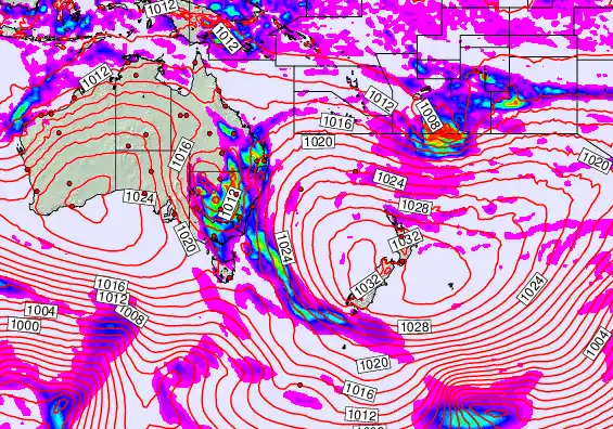 South West Pacific forecast chart for Tuesday, May 19th, 2026 at 12:00 AM