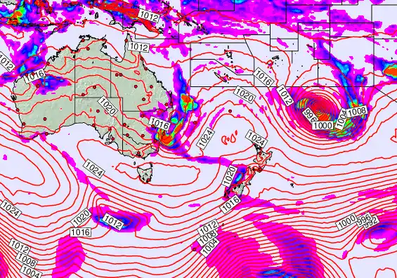 South West Pacific forecast chart for Thursday, May 21st, 2026 at 12:00 PM