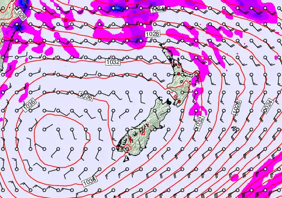 New Zealand forecast chart for Thursday, May 14th, 2026 at 6:00 AM