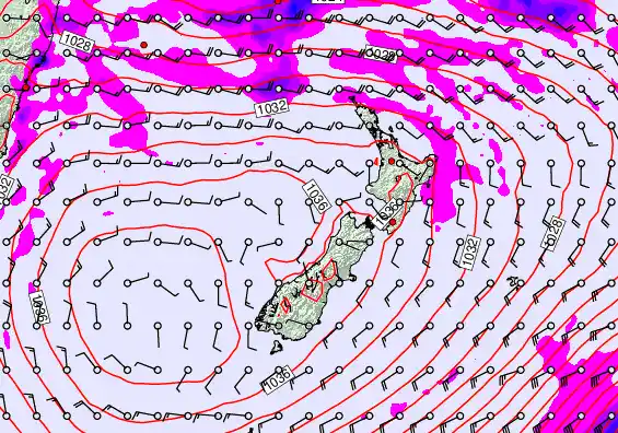 New Zealand forecast chart for Thursday, May 14th, 2026 at 12:00 PM