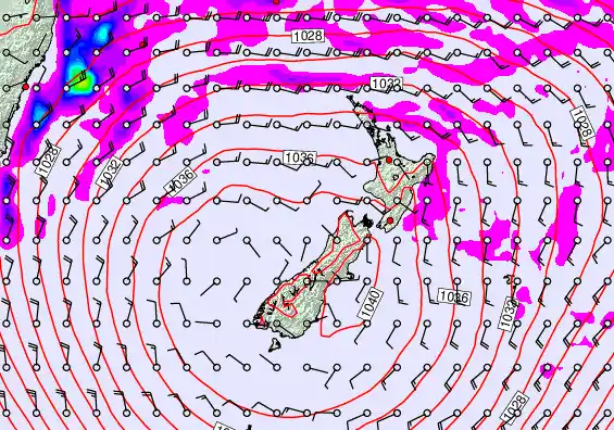 New Zealand forecast chart for Saturday, May 16th, 2026 at 12:00 AM