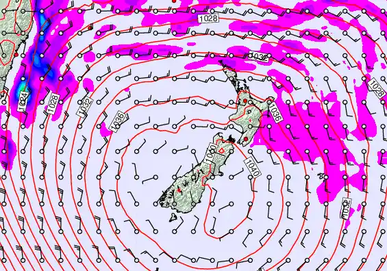 New Zealand forecast chart for Saturday, May 16th, 2026 at 12:00 PM