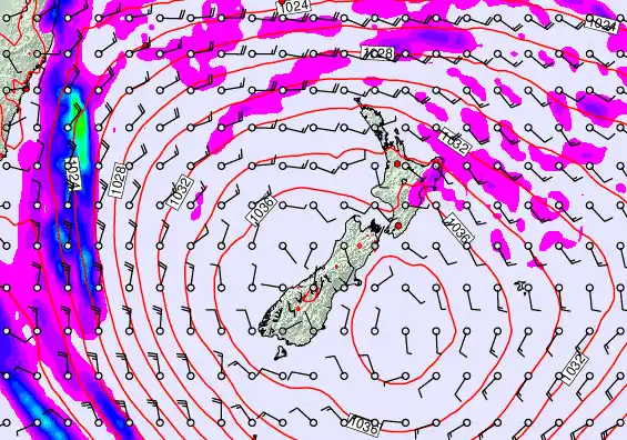 New Zealand forecast chart for Sunday, May 17th, 2026 at 6:00 AM