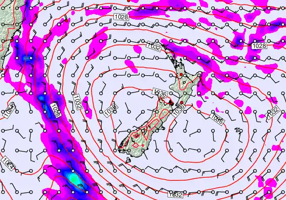 New Zealand forecast chart for Monday, May 18th, 2026 at 12:00 AM