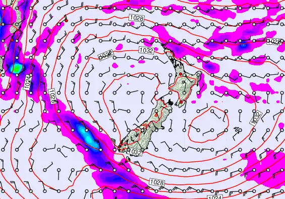 New Zealand forecast chart for Monday, May 18th, 2026 at 12:00 PM