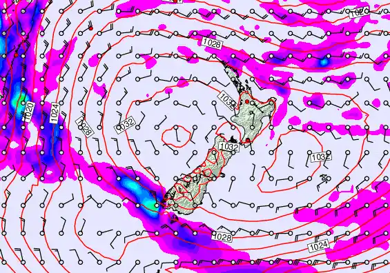New Zealand forecast chart for Monday, May 18th, 2026 at 6:00 PM