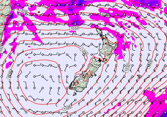 New Zealand forecast chart for Thursday, May 14th, 2026 at 12:00 PM