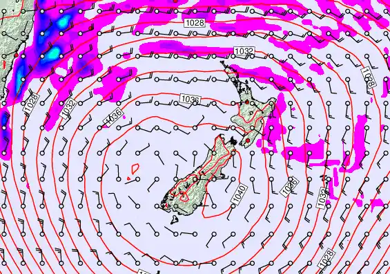 New Zealand forecast chart for Saturday, May 16th, 2026 at 12:00 AM