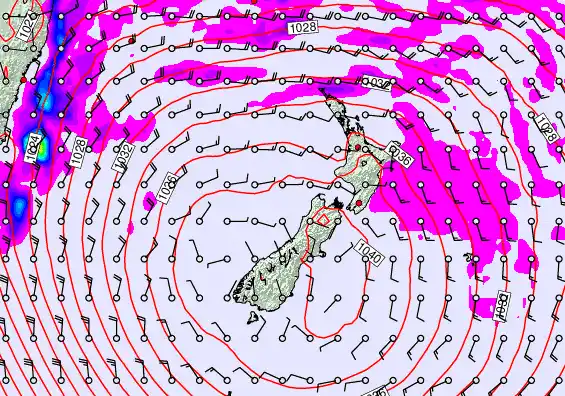 New Zealand forecast chart for Saturday, May 16th, 2026 at 12:00 PM