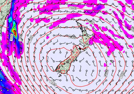 New Zealand forecast chart for Sunday, May 17th, 2026 at 12:00 AM