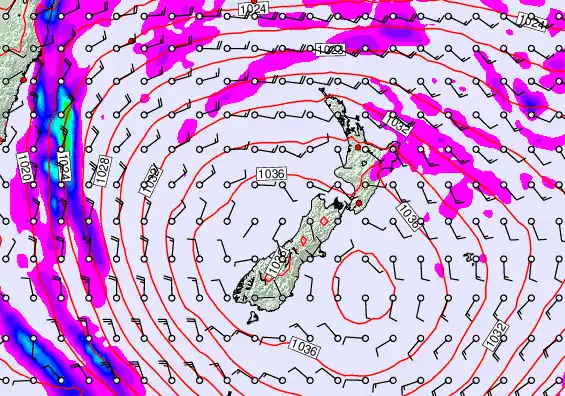New Zealand forecast chart for Sunday, May 17th, 2026 at 6:00 AM