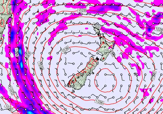 New Zealand forecast chart for Sunday, May 17th, 2026 at 12:00 PM