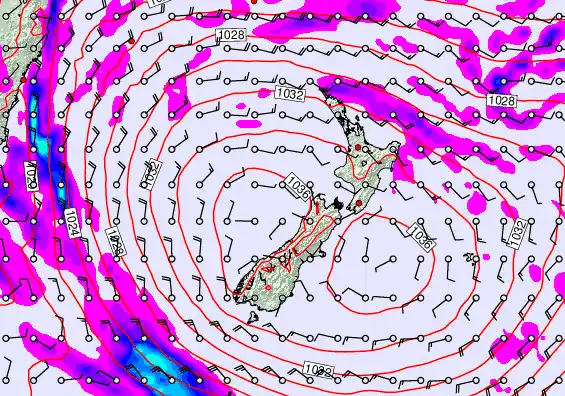 New Zealand forecast chart for Monday, May 18th, 2026 at 12:00 AM