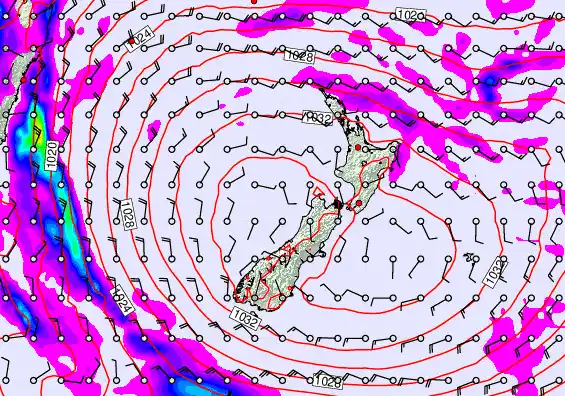 New Zealand forecast chart for Monday, May 18th, 2026 at 6:00 AM