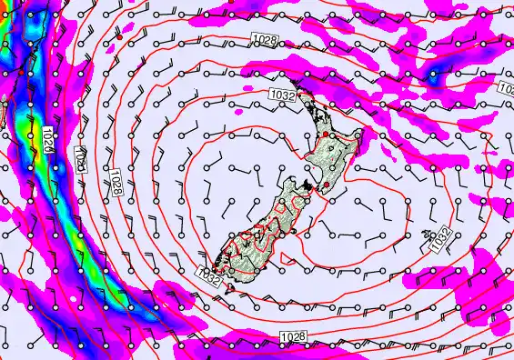 New Zealand forecast chart for Monday, May 18th, 2026 at 12:00 PM