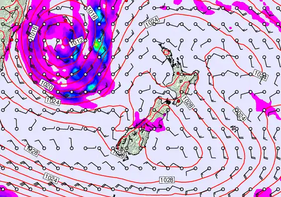 New Zealand forecast chart for Friday, May 22nd, 2026 at 12:00 PM