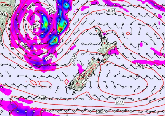New Zealand forecast chart for Saturday, May 23rd, 2026 at 12:00 AM