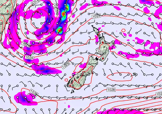New Zealand forecast chart for Saturday, May 23rd, 2026 at 12:00 PM