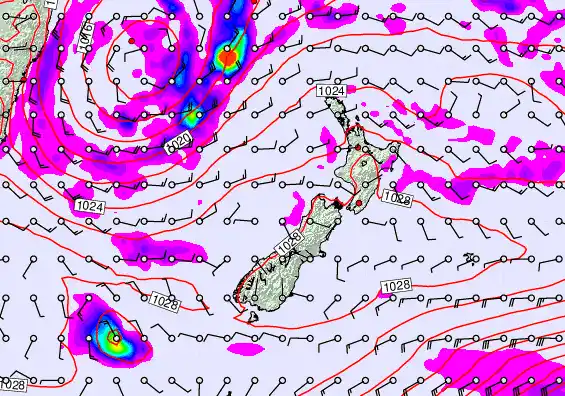New Zealand forecast chart for Saturday, May 23rd, 2026 at 6:00 PM