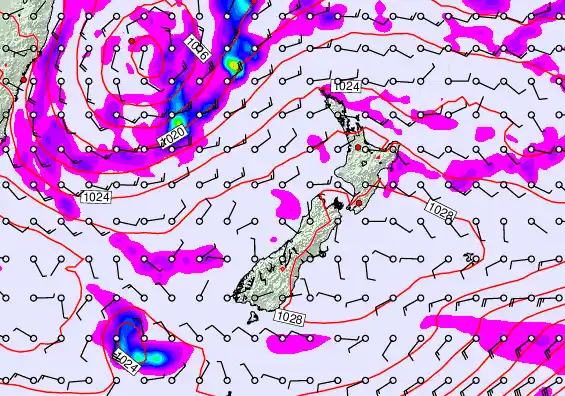 New Zealand forecast chart for Sunday, May 24th, 2026 at 12:00 AM