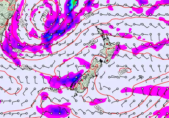 New Zealand forecast chart for Sunday, May 24th, 2026 at 6:00 AM