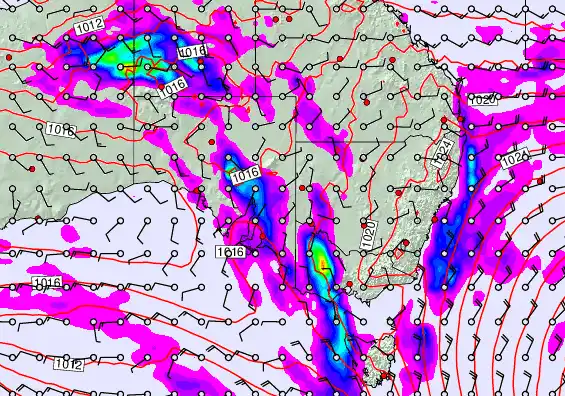 South East Australia forecast chart for Saturday, May 16th, 2026 at 12:00 PM