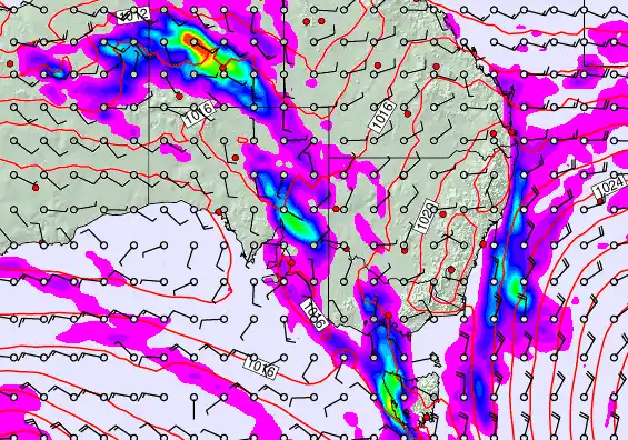 South East Australia forecast chart for Saturday, May 16th, 2026 at 6:00 PM