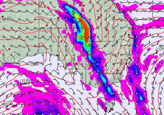 South East Australia forecast chart for Sunday, May 17th, 2026 at 6:00 PM