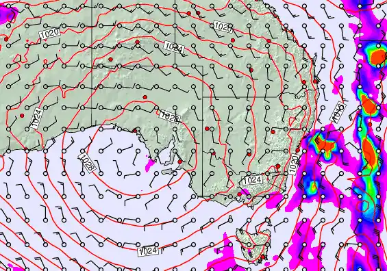 South East Australia forecast chart for Wednesday, May 20th, 2026 at 12:00 PM