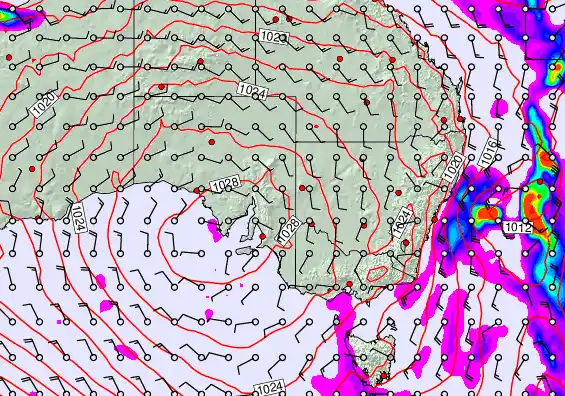 South East Australia forecast chart for Wednesday, May 20th, 2026 at 6:00 PM
